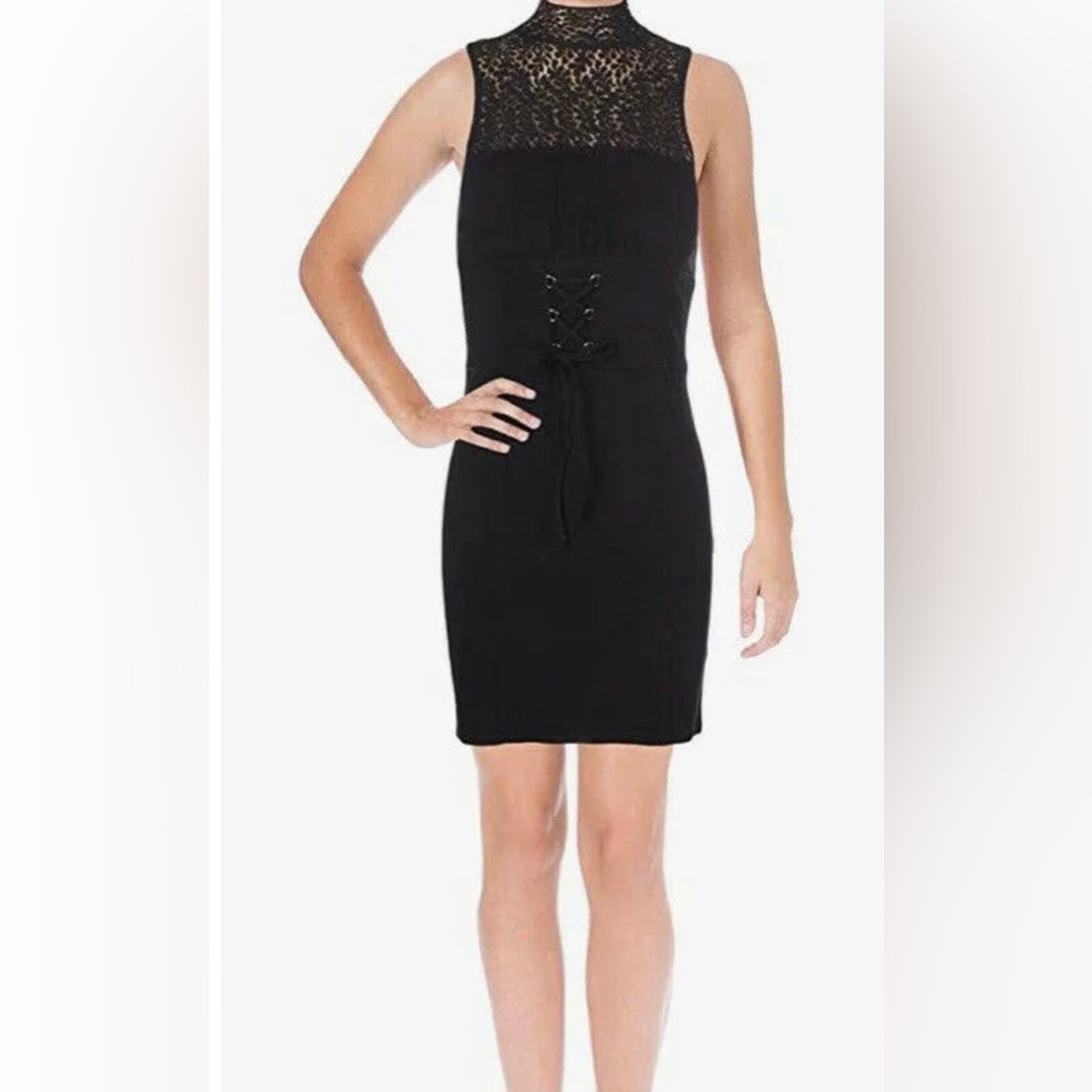 Free People Little Black Dress Sexy Lace Choker Bodice Cutout Back Cinched Waist